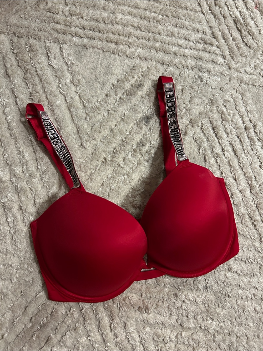 Victoria's Secret Red Padded Bra with Embellished Logo Straps